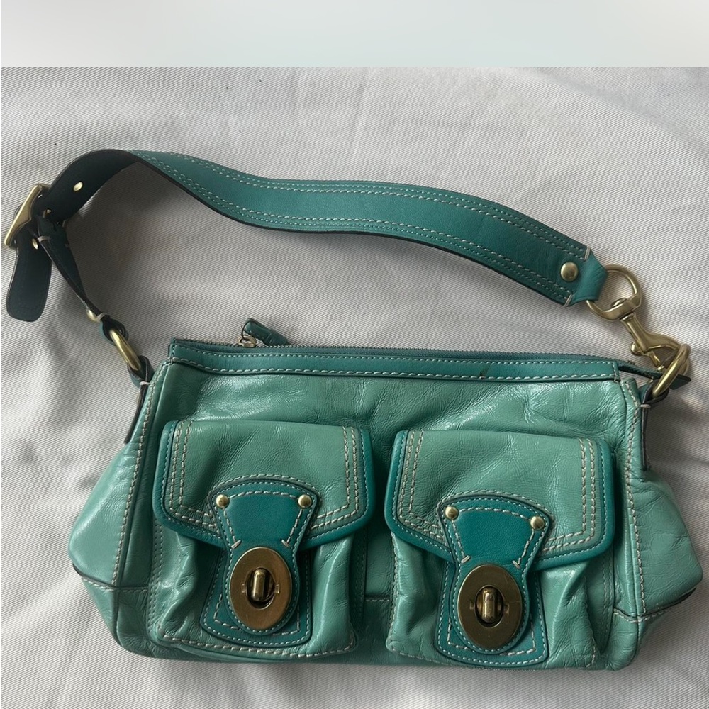 Vintage Coach Bag in Teal Turquoise Leather - Y2K